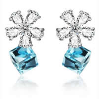 925 Sterling Silver Drop Earring, with rubber earnut & Crystal, with cubic zirconia, 11x18mm, 5Pairs/Lot, Sold By Lot