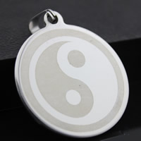Stainless Steel Pendants, Flat Round, ying yang, original color, 33mm, Hole:Approx 3-5mm, 3PCs/Bag, Sold By Bag