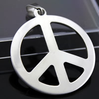 Stainless Steel Pendants, Peace Logo, original color, 36x40mm, Hole:Approx 3-5mm, 3PCs/Bag, Sold By Bag