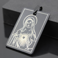 Bijoux pendentifs en acier inoxydable , Vierge Marie, ionique noire, bijoux Christian, 25x38mm, Trou:Environ 3-5mm, 3PC/sac, Vendu par sac