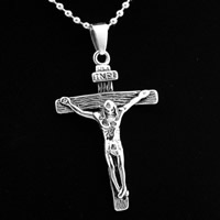 Pingentes cruz de aço inoxidável, Crucifixo Cruz, Jóias Christian, cor original, 32x49mm, Buraco:Aprox 3-5mm, 3PCs/Bag, vendido por Bag