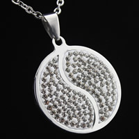 Stainless Steel Pendants, with Rhinestone Clay Pave, Flat Round, original color, 29x34x3mm, Hole:Approx 3-5mm, 3PCs/Bag, Sold By Bag