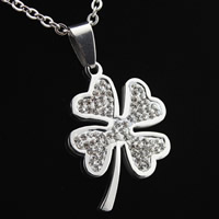 Stainless Steel Flower Pendant with Rhinestone Clay Pave Four Leaf Clover original color Approx 3-5mm Sold By Bag