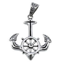 Stainless Steel Pendants, 316L Stainless Steel, Anchor, nautical pattern & blacken, 37x44x3mm, Hole:Approx 7x10mm, 5PCs/Lot, Sold By Lot
