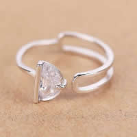 925 Sterling Silver Cuff Finger Ring, open & with cubic zirconia, 9x6mm, US Ring Size:6.5, 10PCs/Lot, Sold By Lot