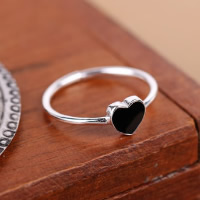 925 Sterling Silver Cuff Finger Ring, Heart, open & enamel, 6x6mm, US Ring Size:5.5, 10PCs/Lot, Sold By Lot