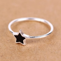 925 Sterling Silver Cuff Finger Ring, Triangle, open & enamel, 7x7mm, US Ring Size:5.5, 10PCs/Lot, Sold By Lot