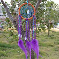 Mode Dreamcatcher, fer, avec plume & corde de coton & coquille, Plat rond, violet, 111x400mm, 295mm, 2PC/sac, Vendu par sac