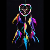 Мода Dreamcatcher, Железо, с перья & Нейлоновый шнурок, Сердце, разноцветный, 130x550mm, 100-150mm, 2ПК/сумка, продается сумка
