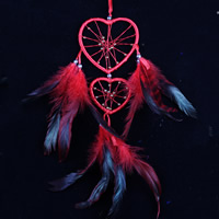 Fashion Dream Catcher, Iron, with Feather & Nylon Cord, Heart, red, 100x650mm, 2PCs/Bag, Sold By Bag
