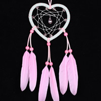 Fashion Dream Catcher Iron with Waxed Cotton Cord & Feather & Velveteen & Glass Seed Beads Heart pink Sold By Bag