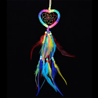 Fashion Dream Catcher, Iron, with Feather & Nylon Cord & Glass Seed Beads, Heart, multi-colored, 70x450mm, 2PCs/Bag, Sold By Bag