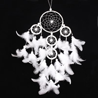 Fashion Dream Catcher, Iron, with Feather & Nylon Cord & Glass Seed Beads, Flat Round, white, 110x500mm, 2PCs/Bag, Sold By Bag