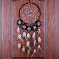 Fashion Dream Catcher, Iron, with Feather & Nylon Cord & Glass Seed Beads, Flat Round, 110x500mm, 2PCs/Bag, Sold By Bag