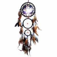 Fashion Dream Catcher Iron with Feather & Nylon Cord & Glass Seed Beads Flat Round coffee color nickel lead & cadmium free Sold By Bag