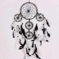 Fashion Dream Catcher, Iron, with Feather & Nylon Cord & Glass Seed Beads, Flat Round, nickel, lead & cadmium free, 100x600mm, 2PCs/Bag, Sold By Bag