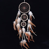 Fashion Dream Catcher, Iron, with Feather & Nylon Cord & Glass Seed Beads, Flat Round, coffee color, nickel, lead & cadmium free, 170x650mm, 2PCs/Bag, Sold By Bag