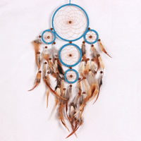 Fashion Dream Catcher, Iron, with Feather & Nylon Cord & Glass Seed Beads, Flat Round, nickel, lead & cadmium free, 130x600mm, 2PCs/Bag, Sold By Bag