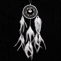 Fashion Dream Catcher Iron with Feather & Nylon Cord & Glass Seed Beads Flat Round white nickel lead & cadmium free Sold By Bag