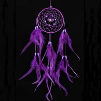 Fashion Dream Catcher, Iron, with Feather & Nylon Cord & Glass Seed Beads, Flat Round, purple, nickel, lead & cadmium free, 130x550mm, 2PCs/Bag, Sold By Bag