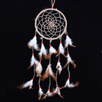Fashion Dream Catcher, Iron, with Waxed Linen Cord & Feather & Glass Seed Beads, Flat Round, nickel, lead & cadmium free, 150x650mm, 2PCs/Bag, Sold By Bag