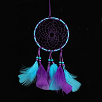 Fashion Dream Catcher Iron with Feather & Nylon Cord & Velveteen & Glass Seed Beads Flat Round nickel lead & cadmium free Sold By Bag