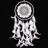 Fashion Dream Catcher Iron with Feather & Nylon Cord & Glass Seed Beads Flat Round white nickel lead & cadmium free Sold By Bag