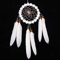 Fashion Dream Catcher Iron with Feather & Nylon Cord & Wood Flat Round white nickel lead & cadmium free Sold By Bag