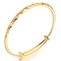 Adjustable Wire Bangle, Brass, gold color plated, flower cut & stardust, nickel, lead & cadmium free, 4mm, Inner Diameter:Approx 60mm, Length:Approx 7 Inch, 3PCs/Bag, Sold By Bag