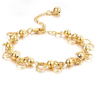 Brass Bracelet, with 5cm extender chain, Round, gold color plated, nickel, lead & cadmium free, 6mm, Length:Approx 9.5 Inch, 3Strands/Bag, Sold By Bag