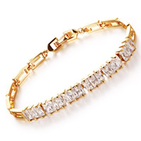 Brass Bracelet, gold color plated, with cubic zirconia, nickel, lead & cadmium free, 6mm, Length:Approx 7 Inch, 3Strands/Bag, Sold By Bag