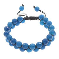 Agate Woven Ball Bracelets, Blue Agate, with Waxed Cotton Cord, Round, natural, adjustable & faceted, 8mm, Length:Approx 6 Inch, 10Strands/Bag, Sold By Bag