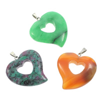 Gemstone Pendants Jewelry, with brass bail, natural, mixed, 30x32x6mm, Hole:Approx 5x3mm, 12PCs/Box, Sold By Box