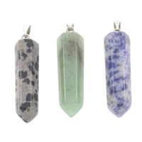 Gemstone Pendants Jewelry, with brass bail, natural, mixed, 36x9mm, Hole:Approx 6x3mm, 5PCs/Bag, Sold By Bag