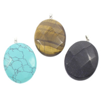 Gemstone Pendants Jewelry, with brass bail, natural, faceted & mixed, 30x44x8mm, Hole:Approx 6x3mm, 12PCs/Box, Sold By Box