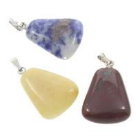 Gemstone Pendants Jewelry, with brass bail, natural, mixed, 17x25x6mm, Hole:Approx 5x2mm, 12PCs/Box, Sold By Box