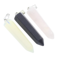 Gemstone Pendants Jewelry, with brass bail, natural, mixed, 53x11mm, Hole:Approx 10x4mm, 5PCs/Bag, Sold By Bag