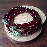 Garnet, with Turquoise & Crystal, January Birthstone & natural & 5-strand & faceted, 3.8mm, Sold Per Approx 33-37 Inch Strand