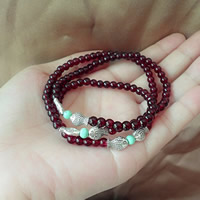 Garnet, with Turquoise & Tibetan Style, Double Fish, antique silver color plated, January Birthstone & natural & 3-strand, 500mm-560mm, Sold Per Approx 20-22 Inch Strand