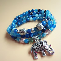 Sodalite, with Crystal & Tibetan Style, Elephant, antique silver color plated, natural & charm bracelet & 3-strand, 700mm, Sold Per Approx 27.5 Inch Strand