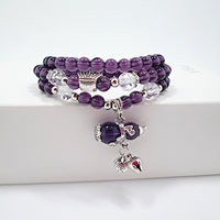 Amethyst with Crystal & Zinc Alloy antique silver color plated February Birthstone & natural & charm bracelet &  520mm Sold Per Approx 20 Inch Strand