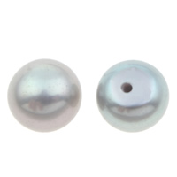 Cultured Half Drilled Freshwater Pearl Beads, Button, half-drilled, grey, 7-7.5mm, Hole:Approx 1mm, Sold By Pair