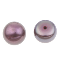Perles nacres de culture d'eau douce demi percées , perle d'eau douce cultivée, bouton, semi-foré, violet foncé, 7-7.5mm, Trou:Environ 1mm, Vendu par paire