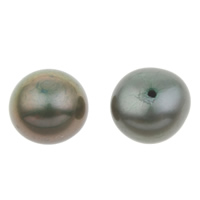 Perles nacres de culture d'eau douce demi percées , perle d'eau douce cultivée, bouton, semi-foré, vert foncé, 8.5-9mm, Trou:Environ 1mm, Vendu par paire