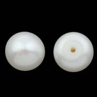 Perles nacres de culture d'eau douce demi percées , perle d'eau douce cultivée, bouton, naturel, semi-foré, blanc, 7-7.5mm, Trou:Environ 1mm, Vendu par paire