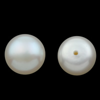 Cultured Half Drilled Freshwater Pearl Beads, Button, natural, half-drilled, white, 8.5-9mm, Hole:Approx 1mm, Sold By Pair