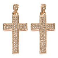 Cubic Zirconia Micro Pave Brass Pendant, Cross, real rose gold plated, micro pave cubic zirconia, 13x24x3mm, Hole:Approx 2x3.5mm, 20PCs/Lot, Sold By Lot