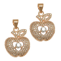 Cubic Zirconia Micro Pave Brass Pendant, Apple, real rose gold plated, micro pave cubic zirconia, 15x18.50x5mm, Hole:Approx 3.5x4mm, 10PCs/Lot, Sold By Lot