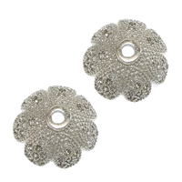 Brass Bead Cap, Flower, platinum plated, micro pave cubic zirconia, 11.50x11.50x5mm, Hole:Approx 1.5mm, 20PCs/Lot, Sold By Lot
