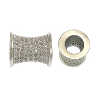 Cubic Zirconia Micro Pave Brass Beads, Column, platinum plated, micro pave cubic zirconia, 11x10x10mm, Hole:Approx 6mm, 10PCs/Lot, Sold By Lot